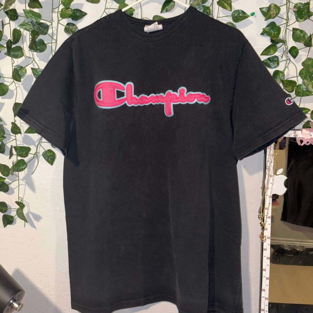 Champion Black Tee with Pink Accents